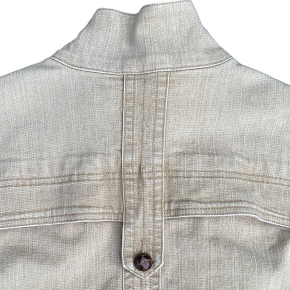 DJ Washed Denim Bomber Jacket Tan Utility Distressed Aviator Pilot Y2K 90s-M - Picture 11 of 16